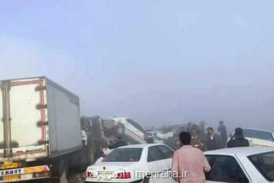 تلفات تصادف زنجیره ای ۵۰ خودرو در خوزستان به ۴ نفر فوتی رسید