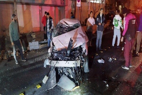 تصادف شدید خودرو مزدا 3 در خیابان شهید بهشتی تهران